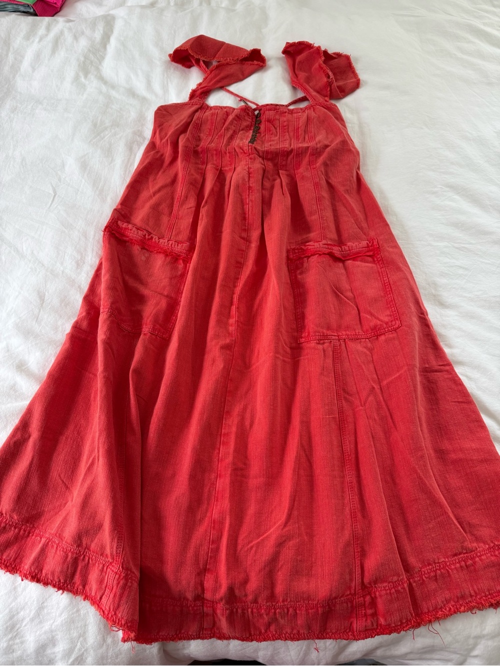 Red Summer Sundress with Pocket Details